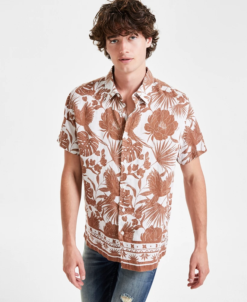 Guess Men's Island Tropical Botanical-Print Button-Down Linen Shirt | The  Shops at Willow Bend