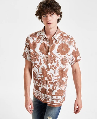 Guess Men's Island Tropical Botanical-Print Button-Down Linen Shirt