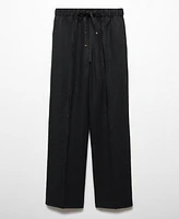 Mango Women's Linen-Blend Elastic Waist Trousers