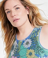 On 34th Trendy Plus Size Sequined Floral-Print Tank Top, Created for Macy's