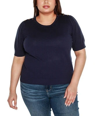 Belldini Plus Size Rivet Detail Puff Sleeve Sweater