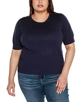 Belldini Plus Size Rivet Detail Puff Sleeve Sweater