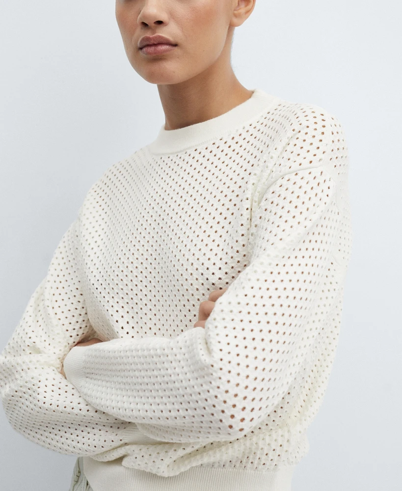 Mango Women's Round-Neck Openwork Sweater