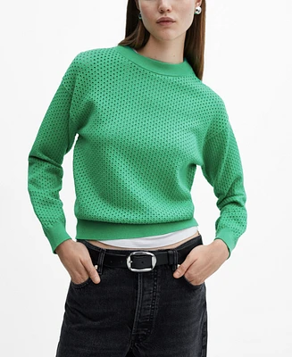 Mango Women's Round-Neck Openwork Sweater