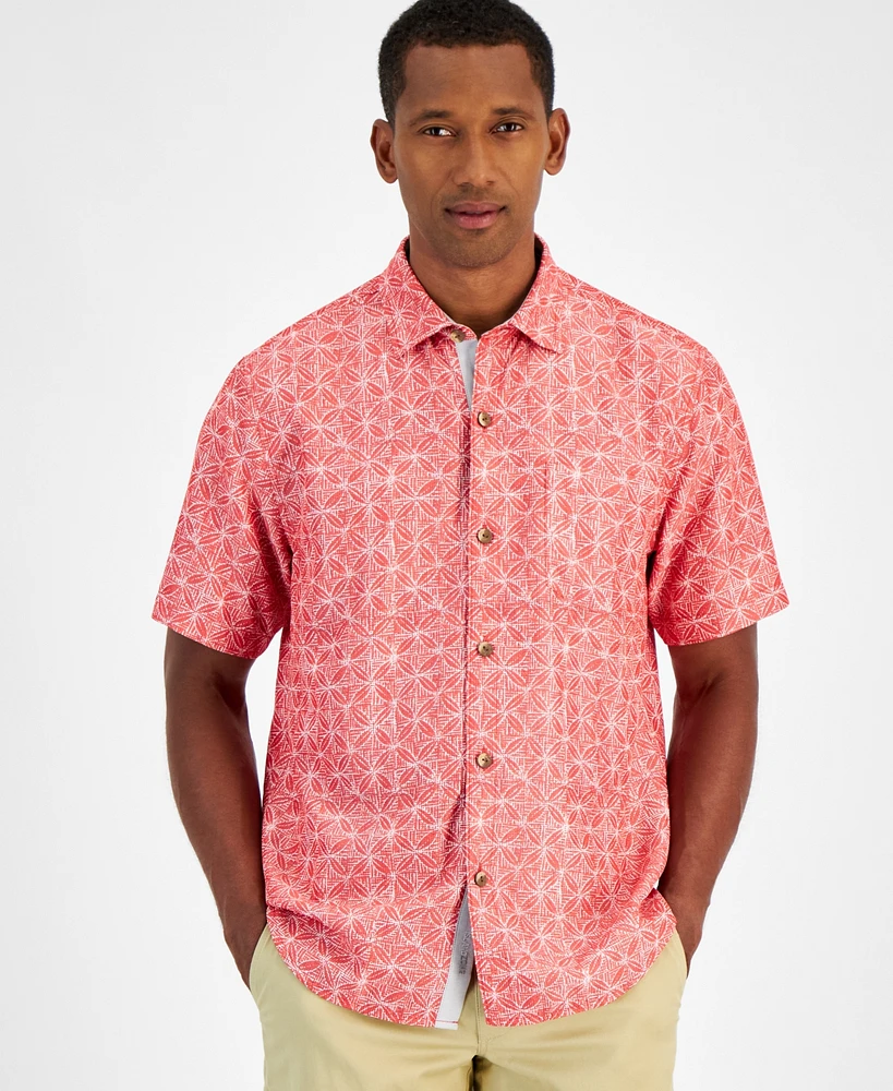 Tommy Bahama Men's Floral Tile Print Short Sleeve Button-Down Shirt