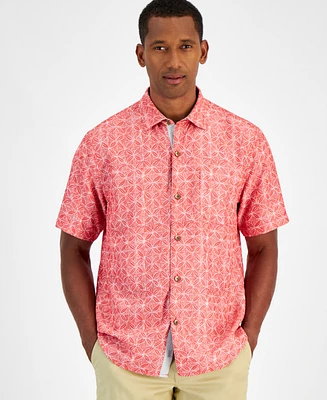 Tommy Bahama Men's Floral Tile Print Short Sleeve Button-Down Shirt