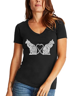 La Pop Art Women's Word Cat Tail Heart V-Neck T-Shirt