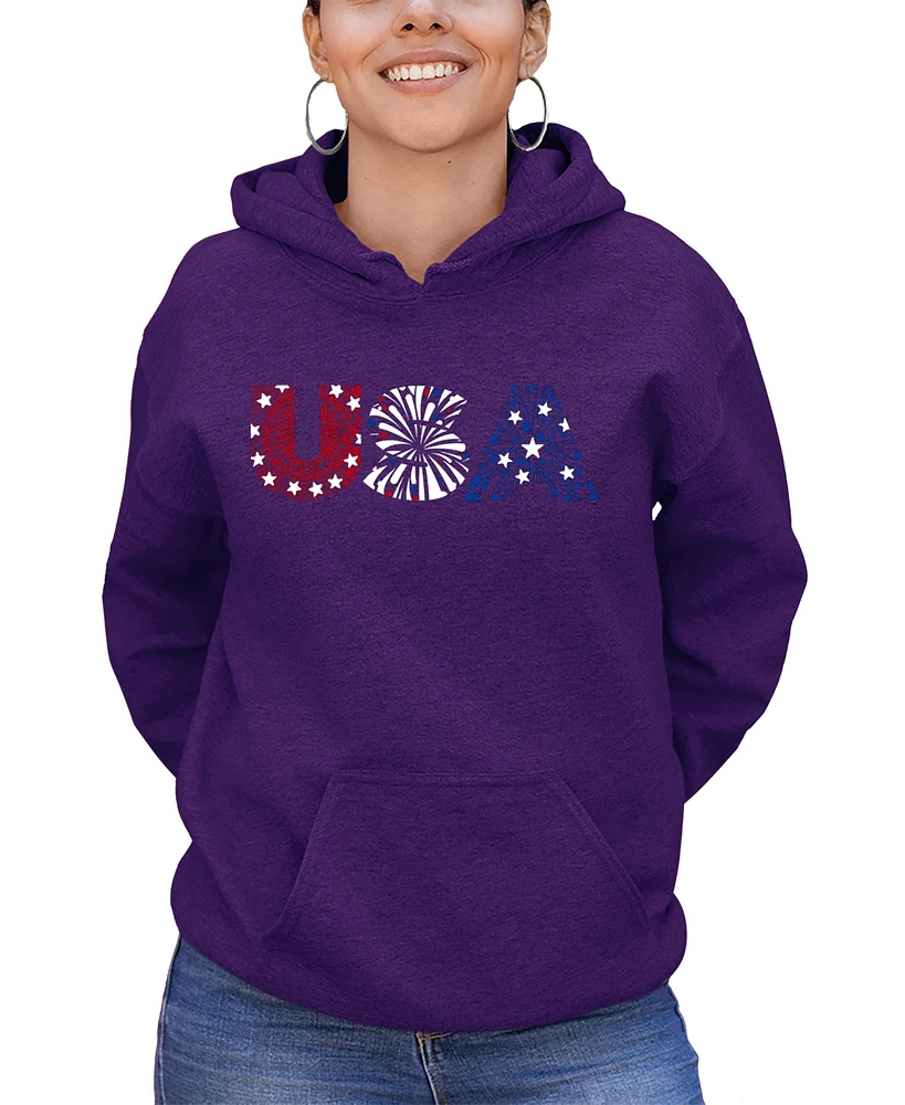 La Pop Art Women's Word Usa Fireworks Hooded Sweatshirt