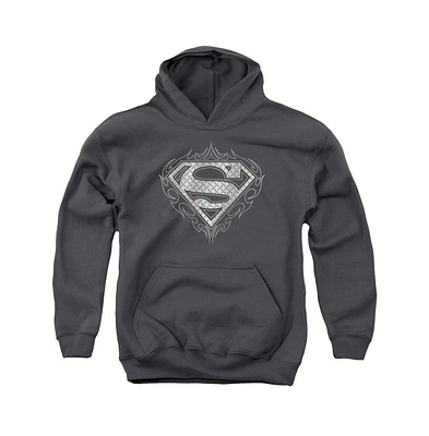 Superman Boys Youth Tribal Steel Logo Pull Over Hoodie / Hooded Sweatshirt
