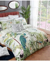 By Caprice Home 100% Cotton Peacock Garden Print Duvet Cover Set With Matching Pillow Cases King