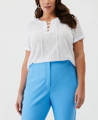 Ella Rafaella Plus Eco Solid Lace-Up Short Sleeve T-Shirt
