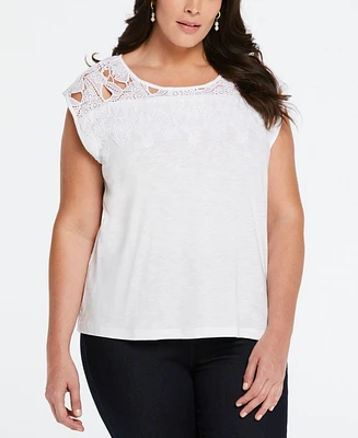 Ella Rafaella Plus Size Cotton Lace Yoke Top