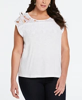 Ella Rafaella Plus Size Cotton Lace Yoke Top