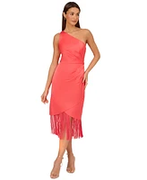 Adrianna by Papell Women's Fringe One-Shoulder Midi Dress