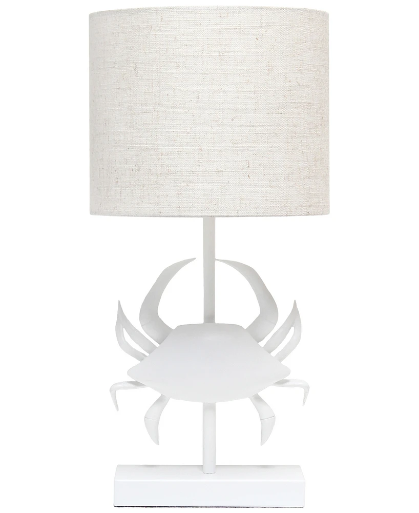 Simple Designs Shoreside 18.25" Tall Coastal White and Polyresin Pinching Crab Shaped Bedside Table Desk Lamp