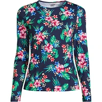 Lands' End Women's Long Crew Neck Sleeve Rash Guard Upf 50 Sun Protection Swim Tee