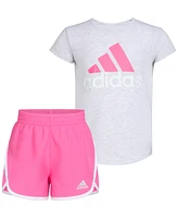 adidas Toddler & Little Girls Essential Heather T-Shirt Woven Shorts, 2 Piece Set