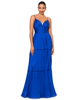 Betsy & Adam Women's Pleated Tiered Gown
