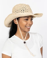 Vince Camuto Crochet Straw Cowboy Hat with Chin Strap