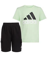 adidas Toddler & Little Boys 2-Pc. Logo Graphic T-Shirt French Terry Cargo Shorts Set