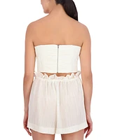 Bcbg New York Women's Plisse Strapless Smocked Back Crop Top