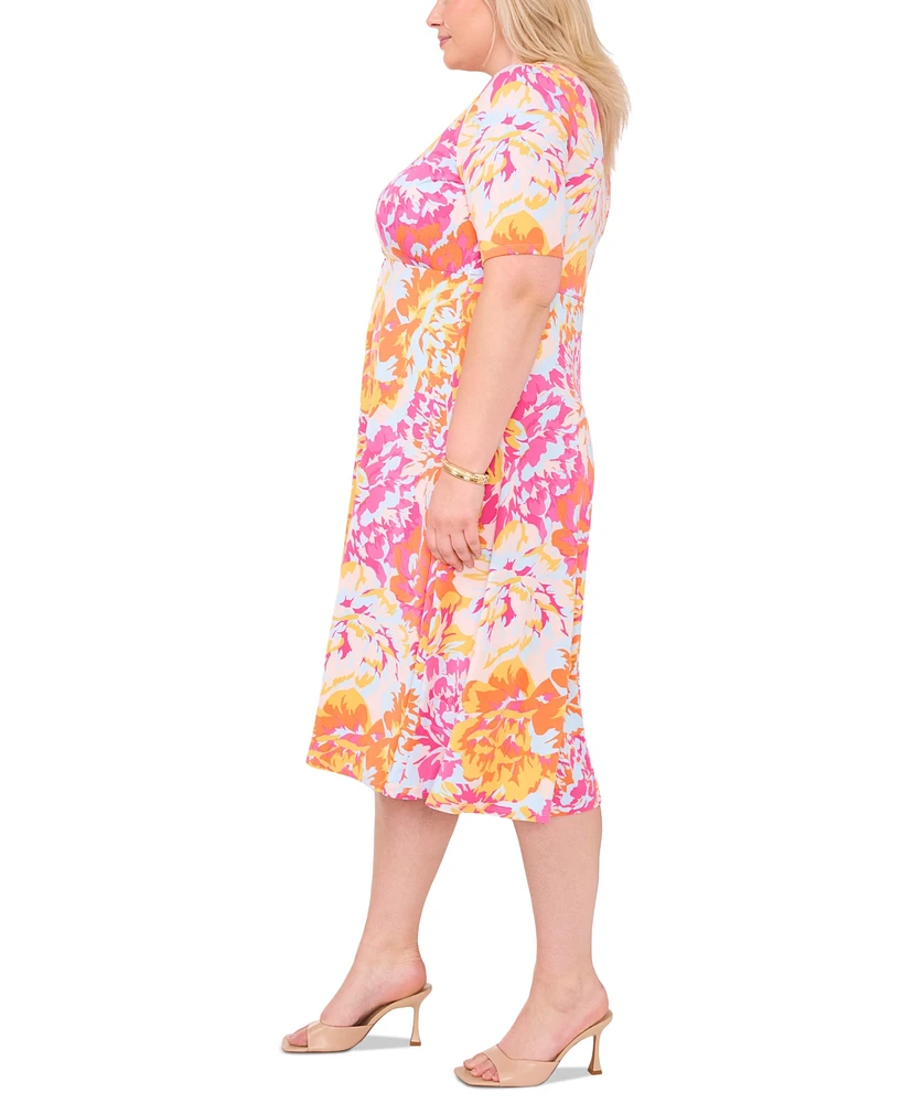 Msk Plus Floral-Print Twist-Front Midi Dress