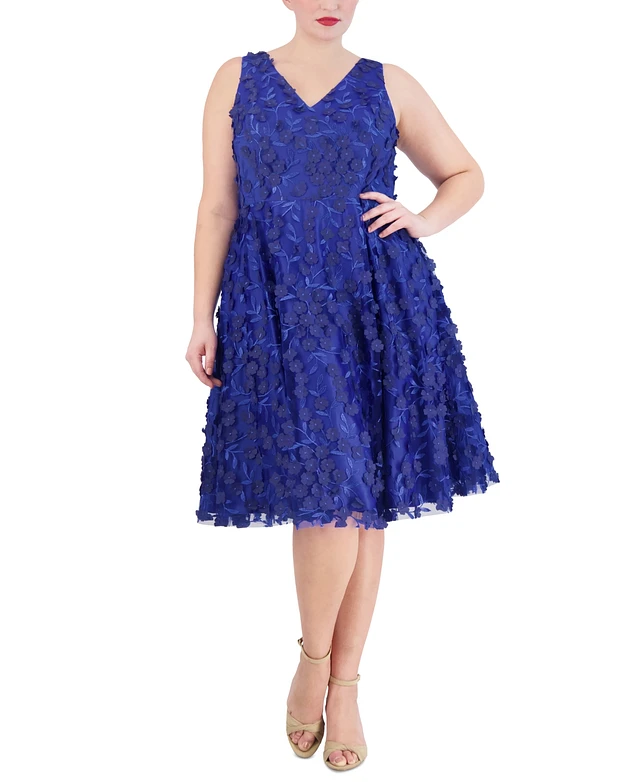 eliza j floral appliqu mesh midi dress Eliza J Women's Floral-Print Mesh V-Neck Midi Dress
