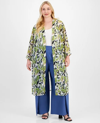 Anne Klein Plus Printed Open-Front Duster Jacket