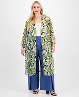 Anne Klein Plus Printed Open-Front Duster Jacket