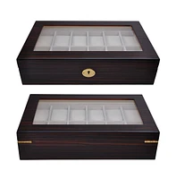 Yescom 12 Slots Watch Box Display Case Glass Top Lock Jewelry Case Storage Organizer