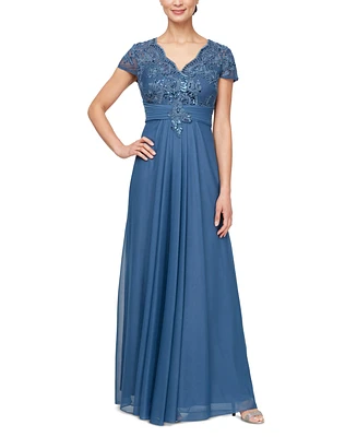Alex Evenings Petite Sequin Embroidered-Lace Gown