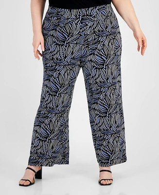 Anne Klein Plus High-Rise Pull-On Wide-Leg Pants