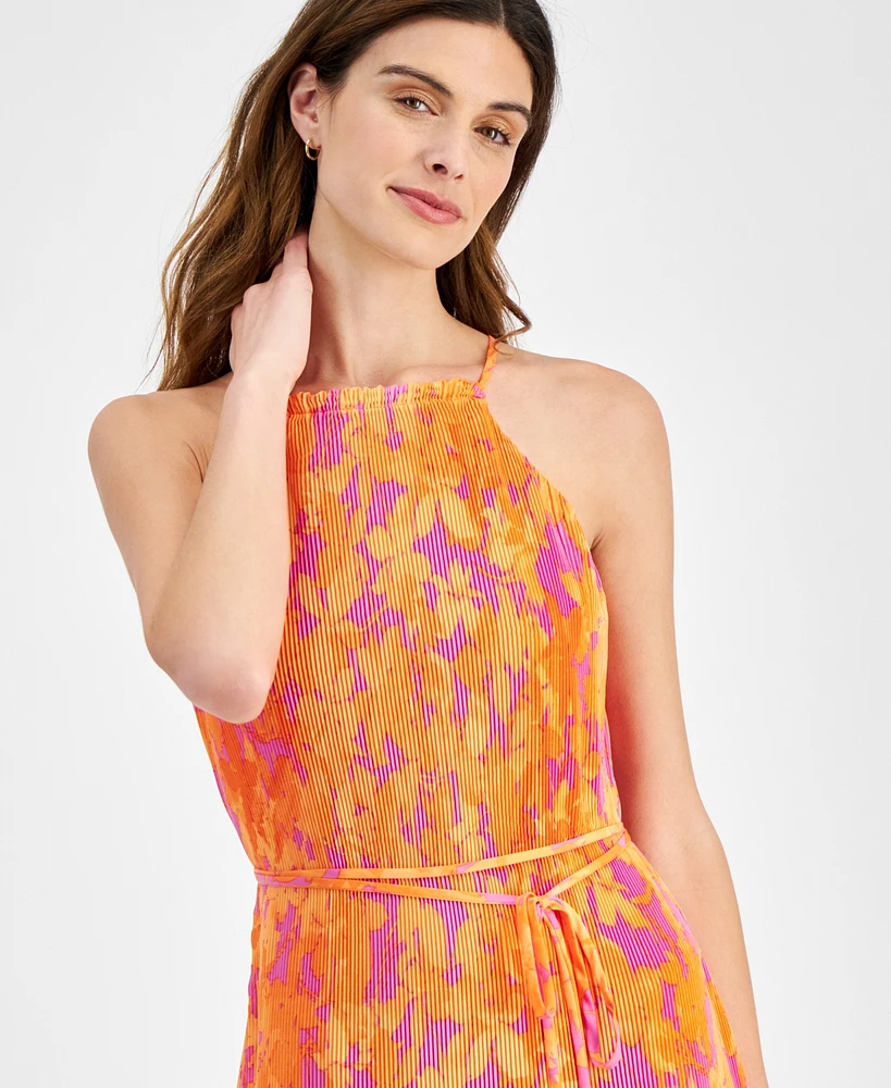 Taylor Petite Floral-Print Pleated A-Line Dress