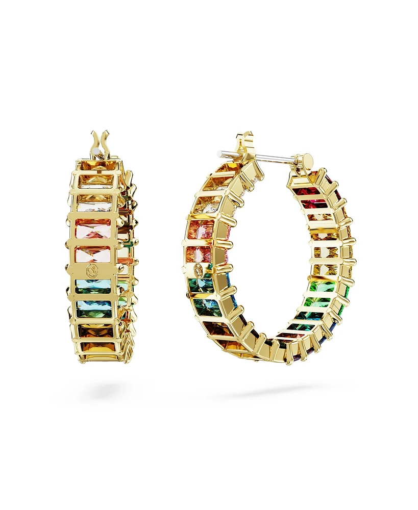 Swarovski Multicolored Baguette Cut Gold-Tone Plated Matrix Hoop Earrings