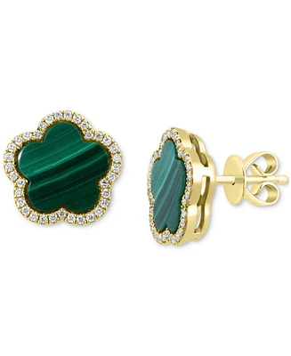 Effy Malachite & Diamond (1/5 ct. t.w.) Flower Stud Earrings in 14k Gold