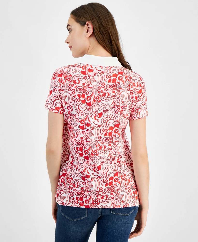 Tommy Hilfiger Women's Floral-Print Short-Sleeve Polo Top