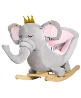 Qaba Rocking Elephant for 1.5-3 Year Old, Baby Rocker Toy W/ Wood Base Safety Belt