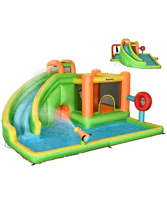 Outsunny 7-in-1 Pool Sports Inflatable Bounce House, Large Outdoor Game Inflatable Castle