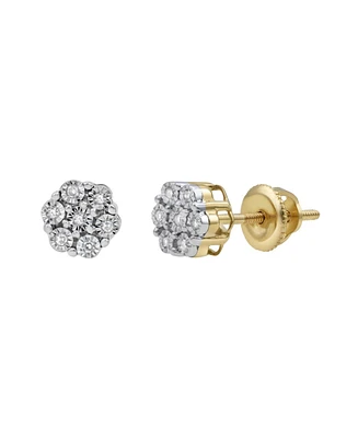 LuvMyJewelry Round Cut Natural Certified Diamond (0.05 cttw) 10k Yellow Gold Earrings Micro Cluster Design