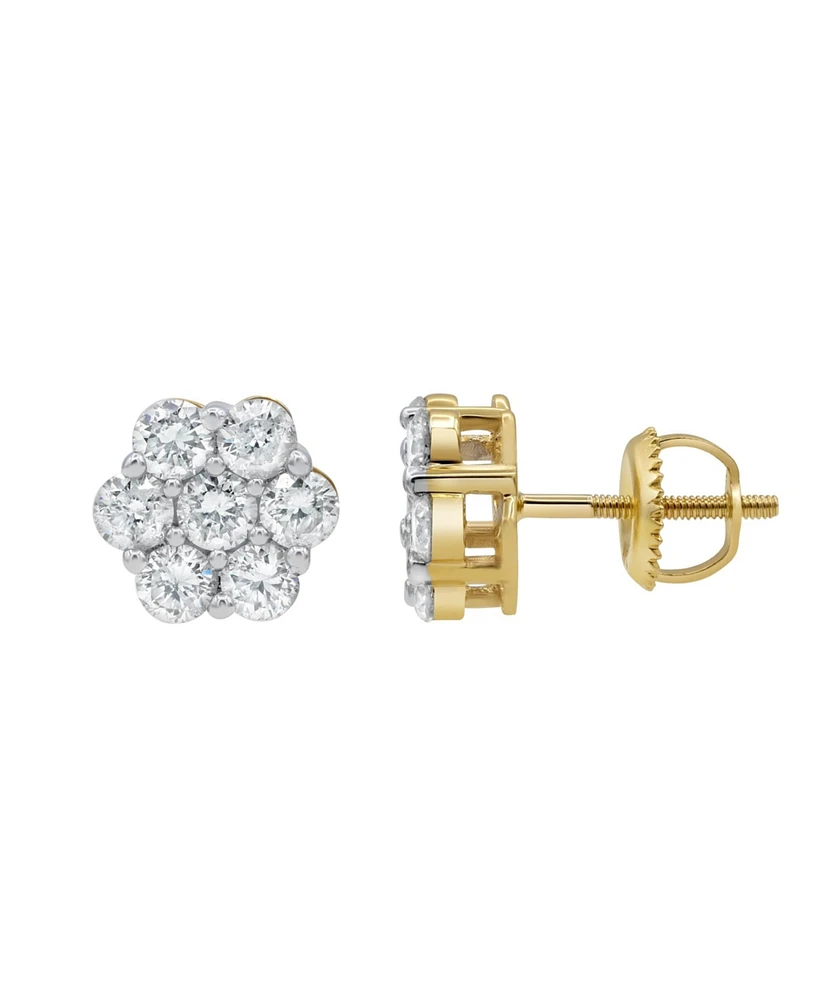 LuvMyJewelry Round Cut Natural Certified Diamond (1.6 cttw) 14k Yellow Gold Earrings Opulent Cluster Design
