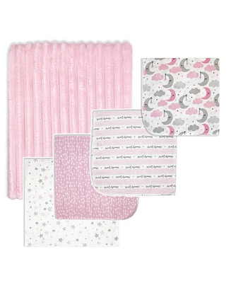 Tendertyme Baby Girls Sweet Dreams Baby Blankets, 5 Piece Gift Set