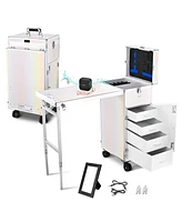 Byootique Nail Desk Mobile Station Rolling Makeup Manicure Table Unicorn