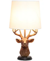 Simple Designs Woodland 17.25" Tall Rustic Antler Copper Deer Bedside Table Desk Lamp with Tapered White Fabric Shade