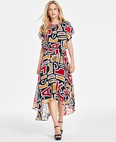 Karl Lagerfeld Paris Women's Printed High-Low Flutter-Sleeve Dress