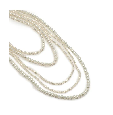 Sohi Women's White Pearl Strand Layered Necklace (7-8mm)