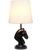 Simple Designs 17.25" Tall Polyresin Decorative Chess Horse Shaped Bedside Table Desk Lamp with White Tapered Fabric Shade