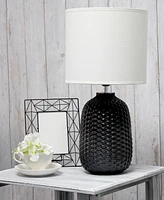 Simple Designs 20.4" Tall Traditional Ceramic Purled Texture Bedside Table Desk Lamp with White Fabric Drum Shade