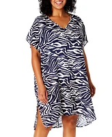 Anne Cole Plus Zebra-Print Swim Cover-Up Dress