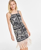 Tahari Asl Women's Border-Print Fringe Sheath Dress