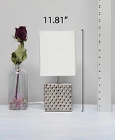 Simple Designs 11.81" Tall Contemporary Petite Hammered Metallic Gold Square Bedside Table Desk Lamp with Rectangular Black Fabric Shade